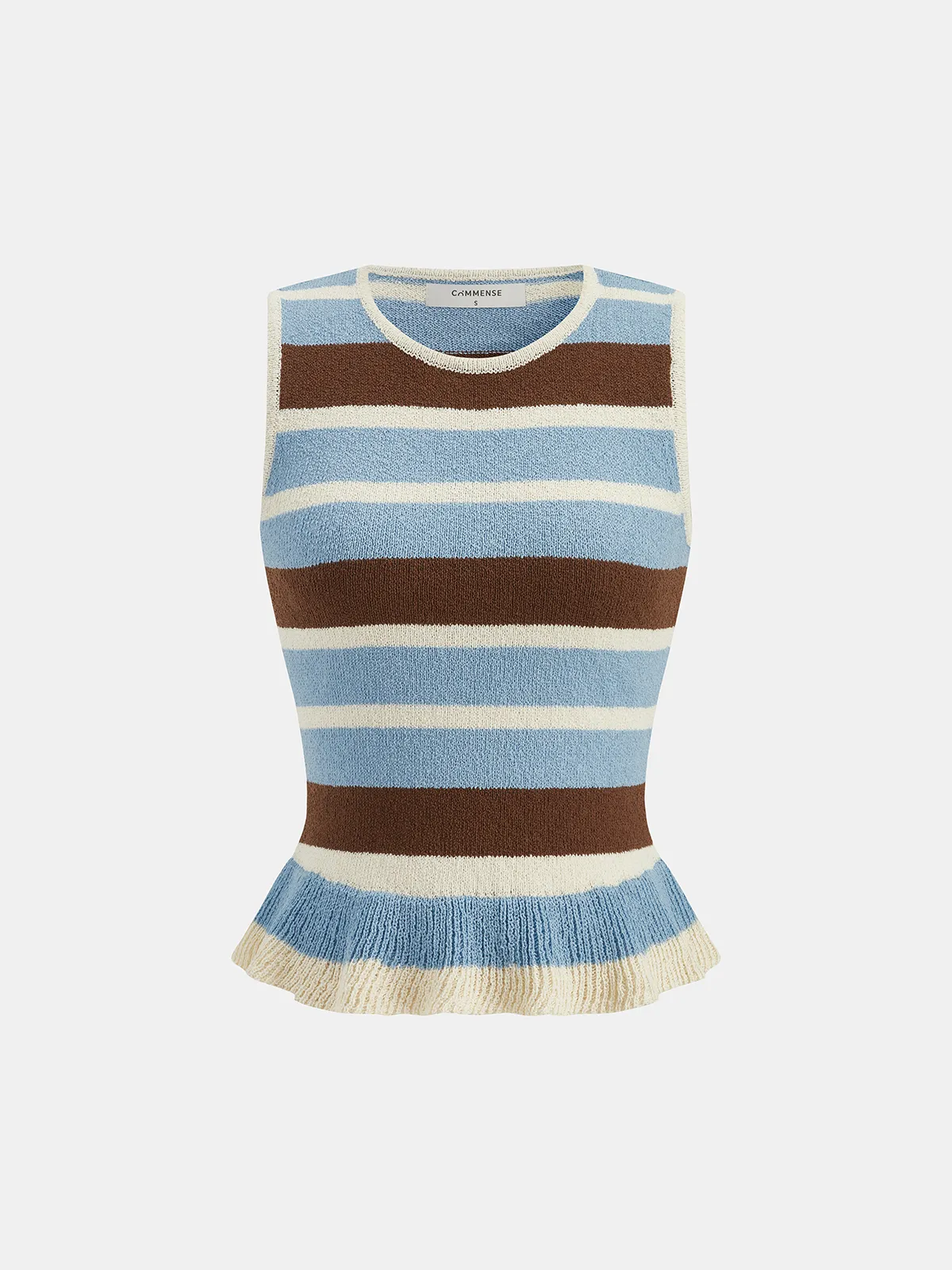 Striped Ruffle Hem Sleeveless Knit Top sold by COMMENSE