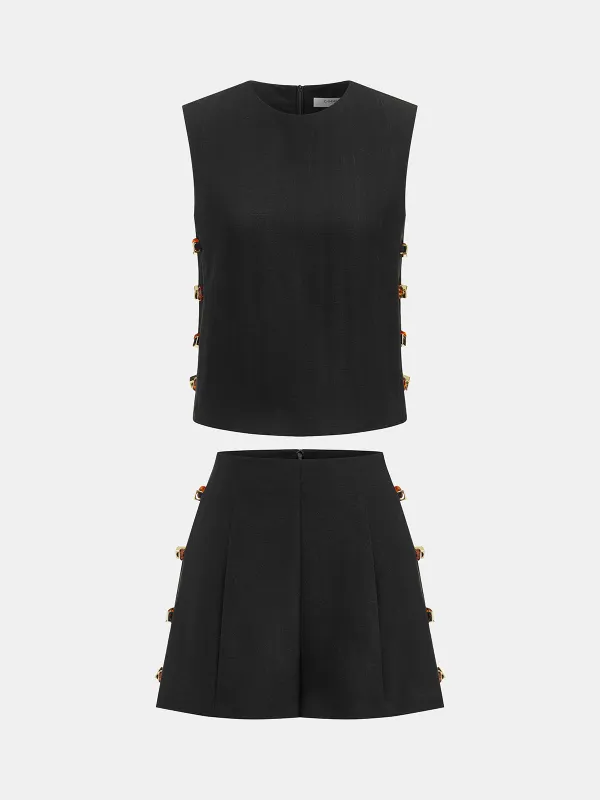 Tortoiseshell Detail Sleeveless Top & Shorts Set made by COMMENSE