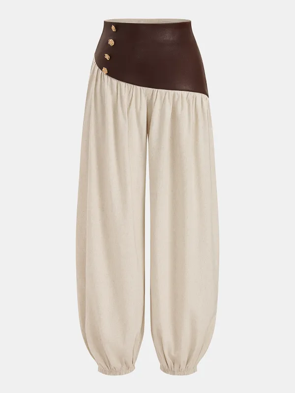 High Waist Faux Leather Panel Balloon Pants made by COMMENSE