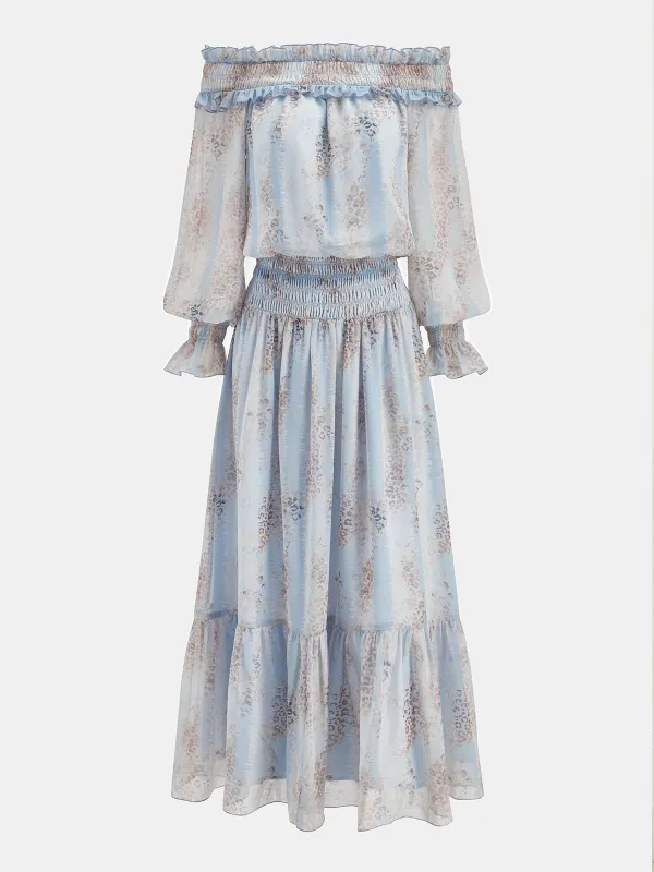 Off-Shoulder Ruffle Floral Print Maxi Dress made by COMMENSE