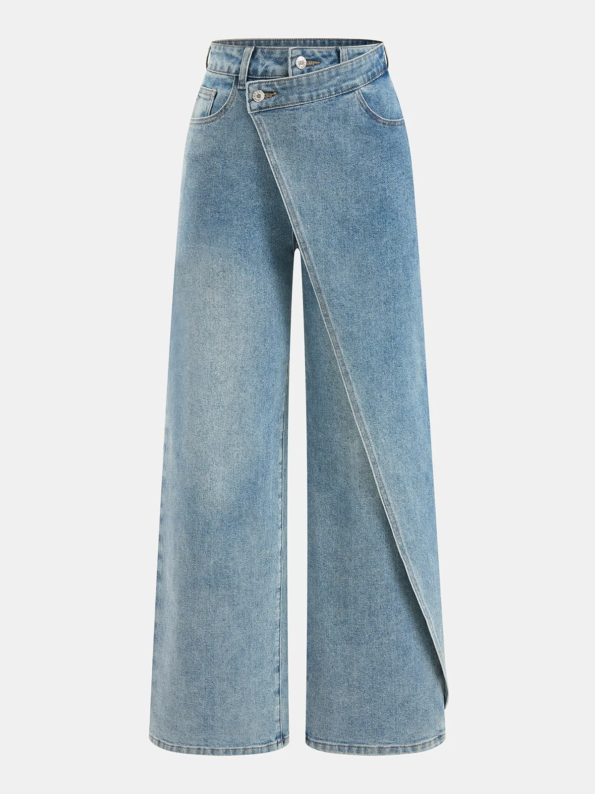 Asymmetric Mid-Waist Straight-Leg Jeans sold by COMMENSE
