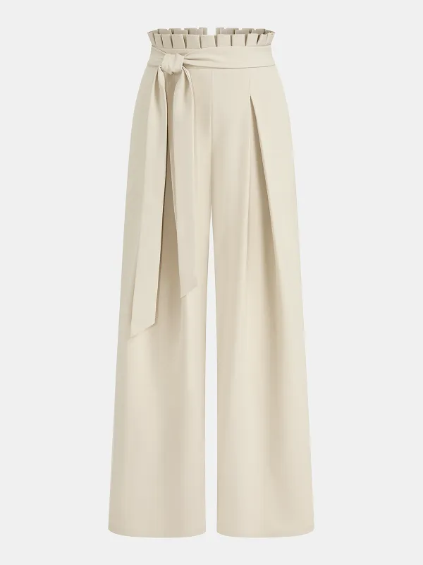 Mid-Waist Ruffled Wide-Leg Pants sold by COMMENSE