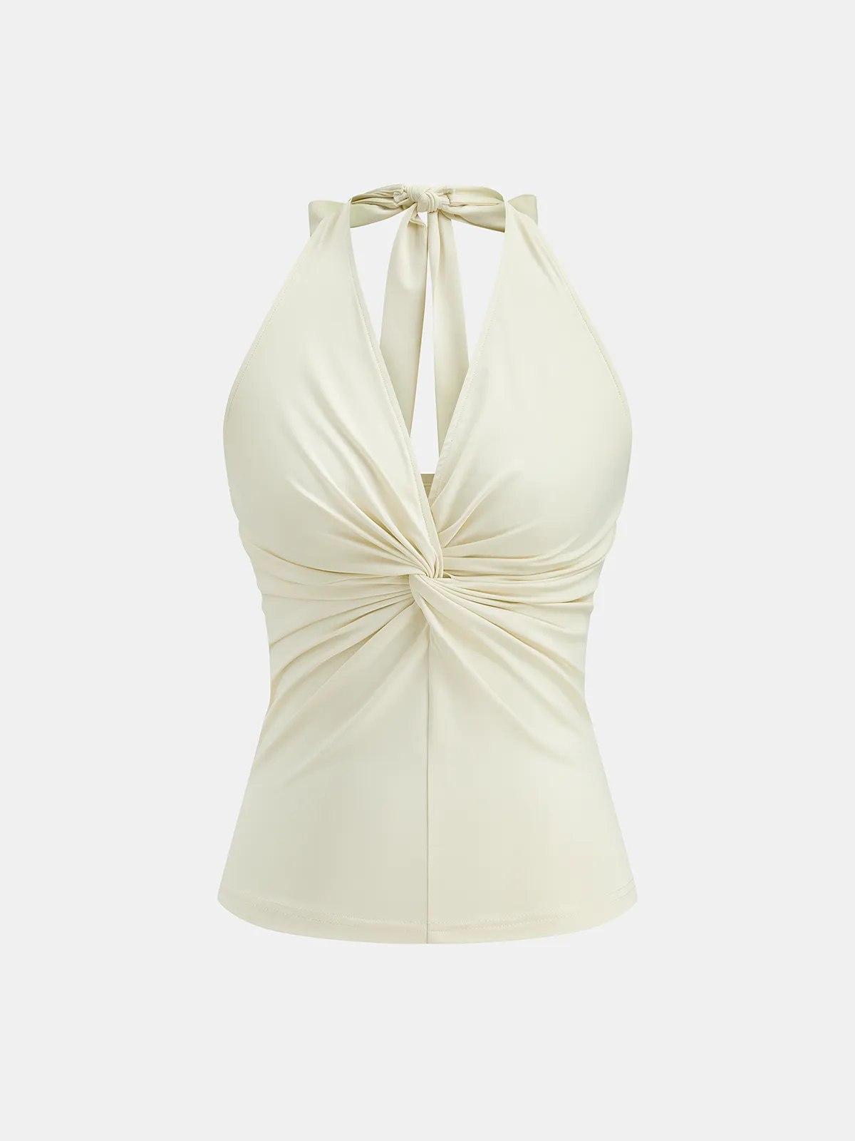 Twist-Front Halter Neck Top sold by COMMENSE