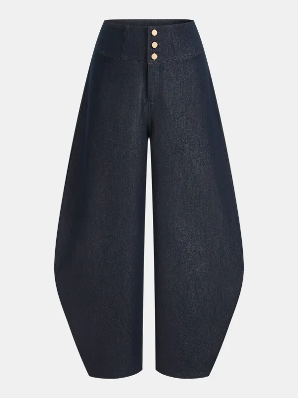 Mid-Waist Buttoned Balloon Pants made by COMMENSE