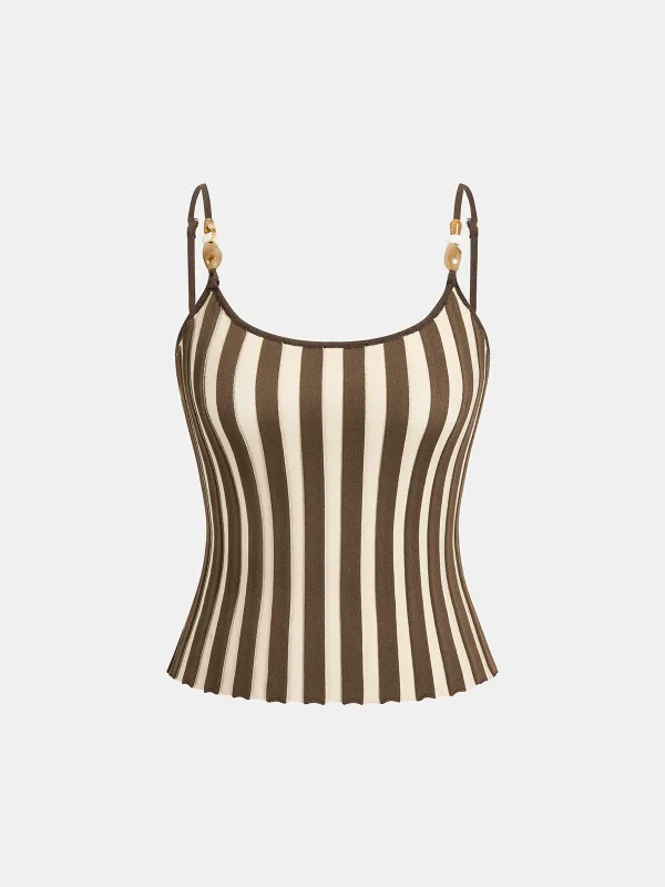 Bead Strap Striped Cami Top sold by COMMENSE