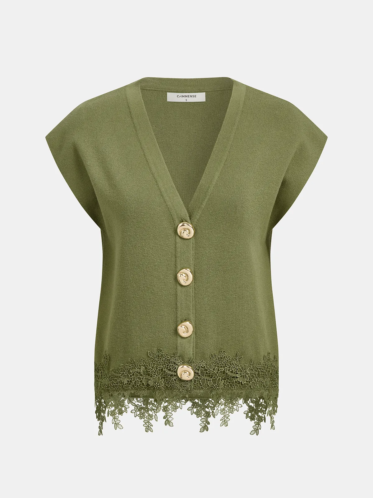 Metal Button Lace Trim Sleeveless Knit Vest sold by COMMENSE