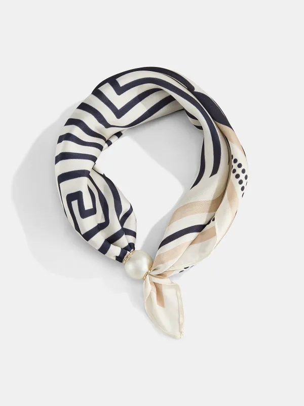 Pearl Buckle Closure Geometric Print Scarf sold by COMMENSE