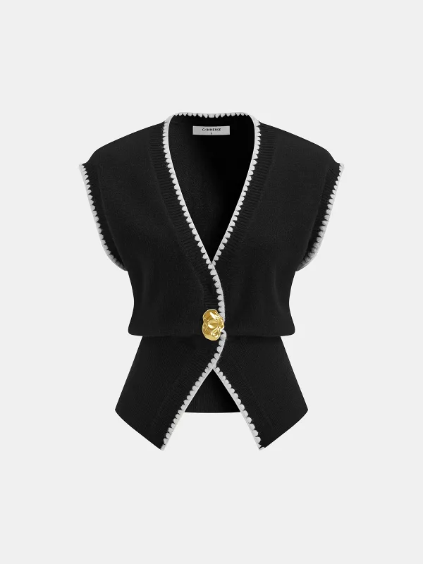 Contrast Trim Sleeveless Knit Vest made by COMMENSE