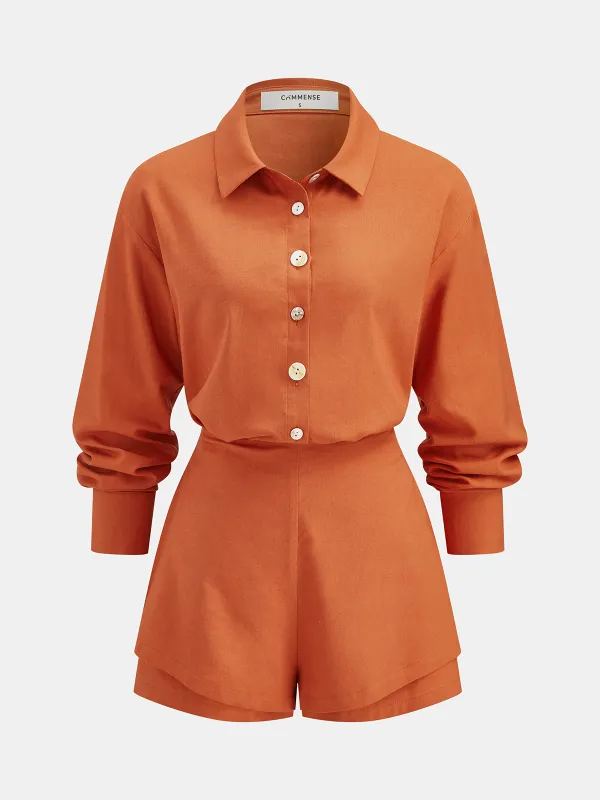 Linen Blend Shirt & Layered Hem Shorts Set sold by COMMENSE