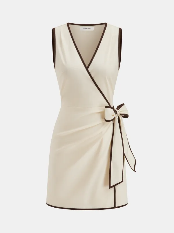 Linen-Blend Contrast Trim Wrap Dress made by COMMENSE