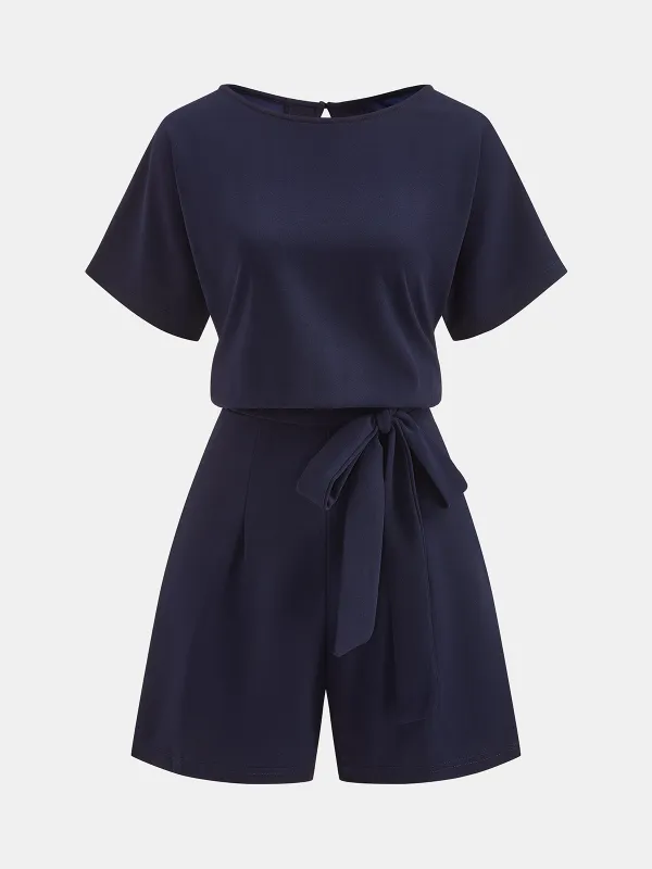 Tie-Waist Short-Sleeve Romper made by COMMENSE