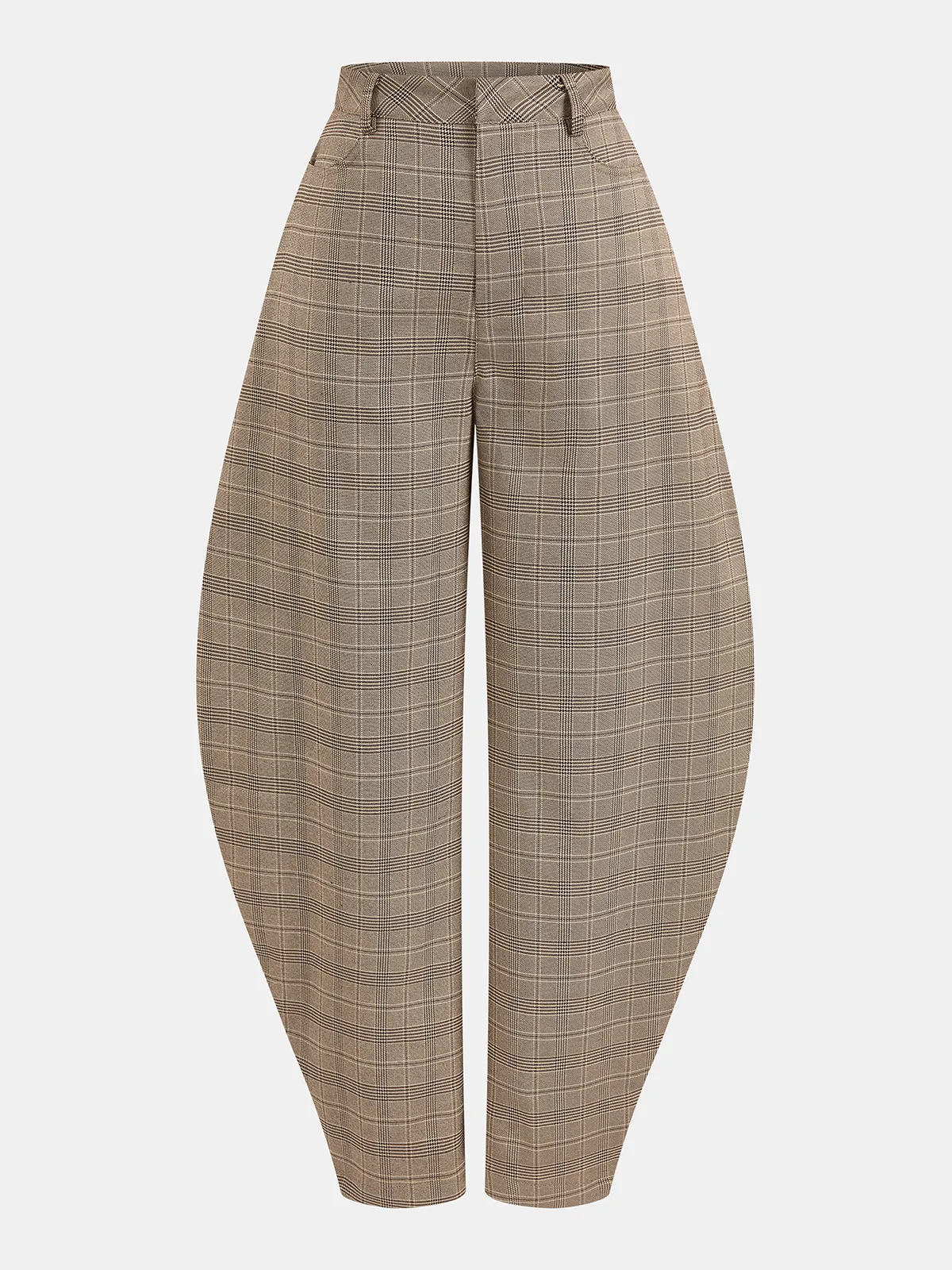 Mid-Waist Plaid Balloon Pants sold by COMMENSE