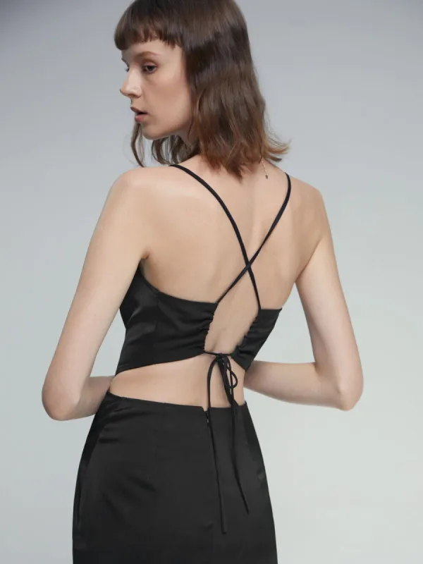 Cowl Neck Side Cutout Midi Strap Dress sold by COMMENSE