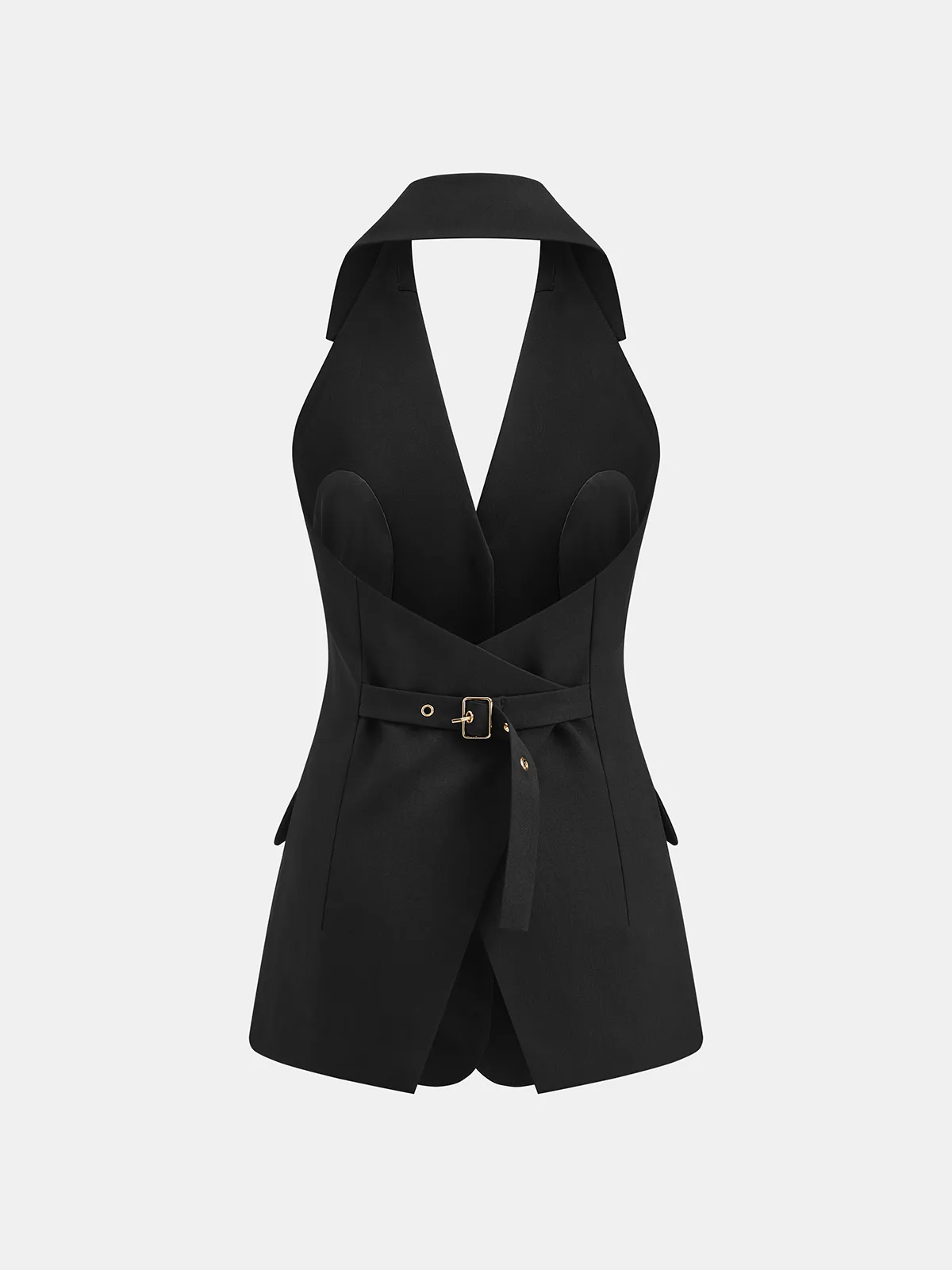 Halter Blazer Vest & Sheer Pleated Maxi Skirt sold by COMMENSE product image thumbnail 4