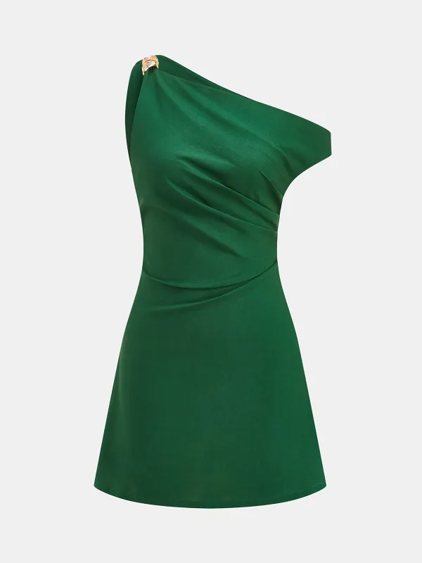 One Shoulder Ruched Linen Blend Mini Dress made by COMMENSE