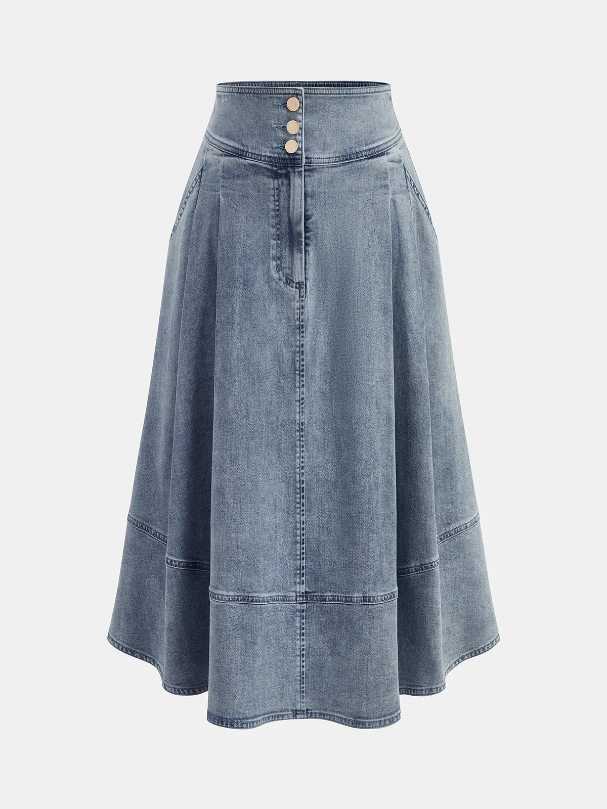 High Waisted Buttoned Flared Denim Skirt sold by COMMENSE
