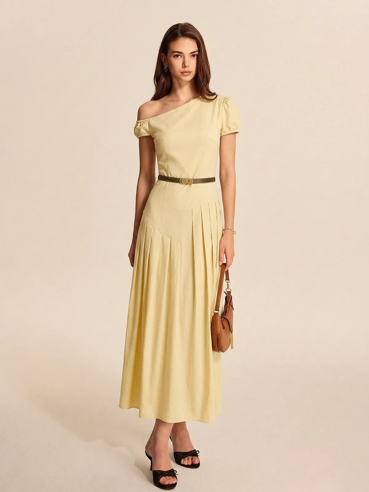 Cotton One-Shoulder Belted Maxi Dress sold by COMMENSE