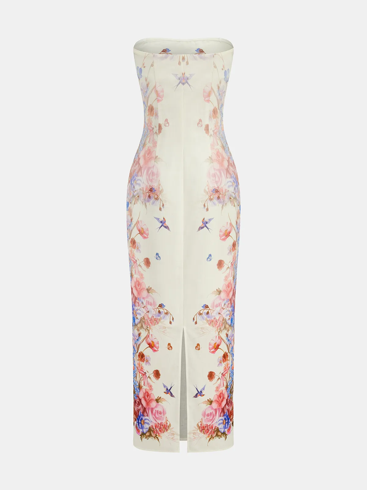 Strapless Floral Bird Print Maxi Dress sold by COMMENSE product image thumbnail 2