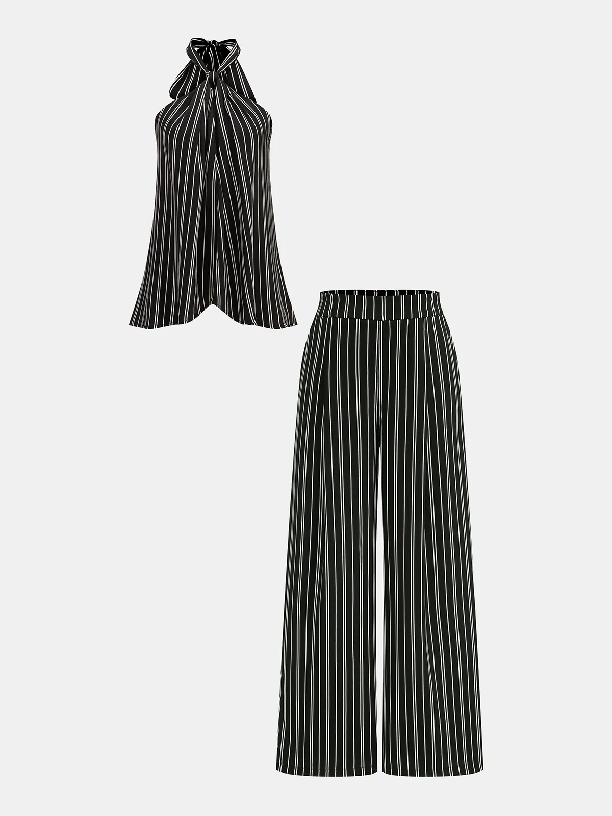 Striped Halter Satin Top & Pants Set sold by COMMENSE