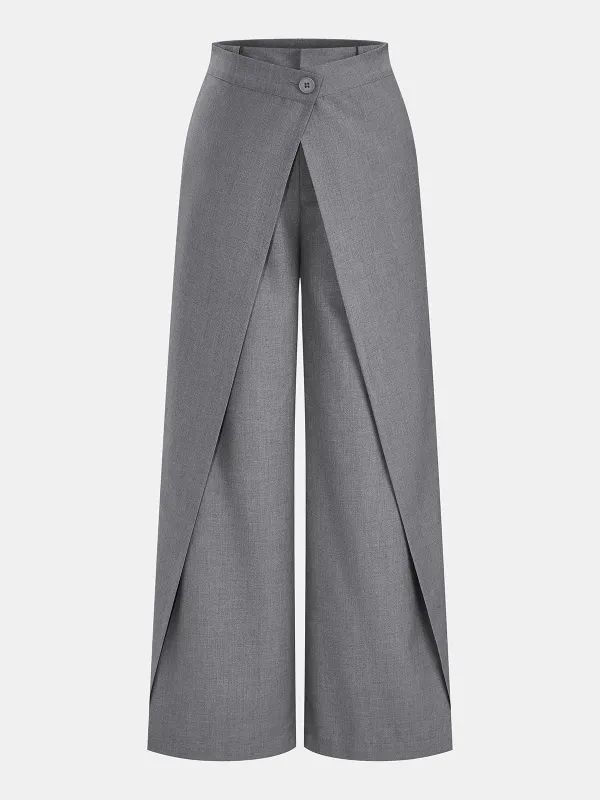 Wrap Front Mid-Waist Wide Leg Pants made by COMMENSE