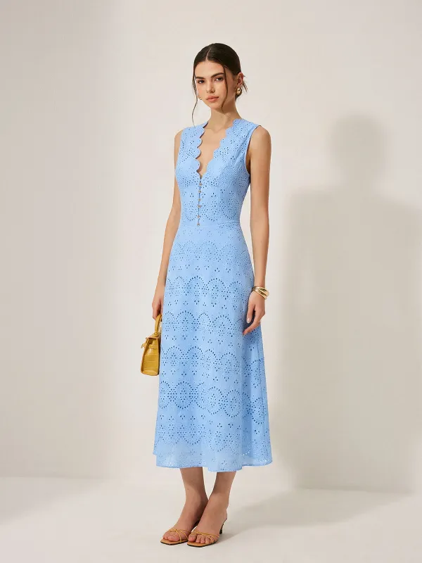 Cotton Sleeveless Embroidered Eyelet Dress sold by COMMENSE