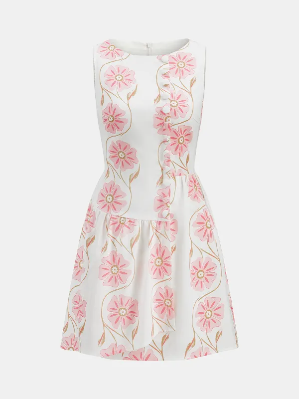 Floral Print Cotton Linen Sleeveless Dress made by COMMENSE