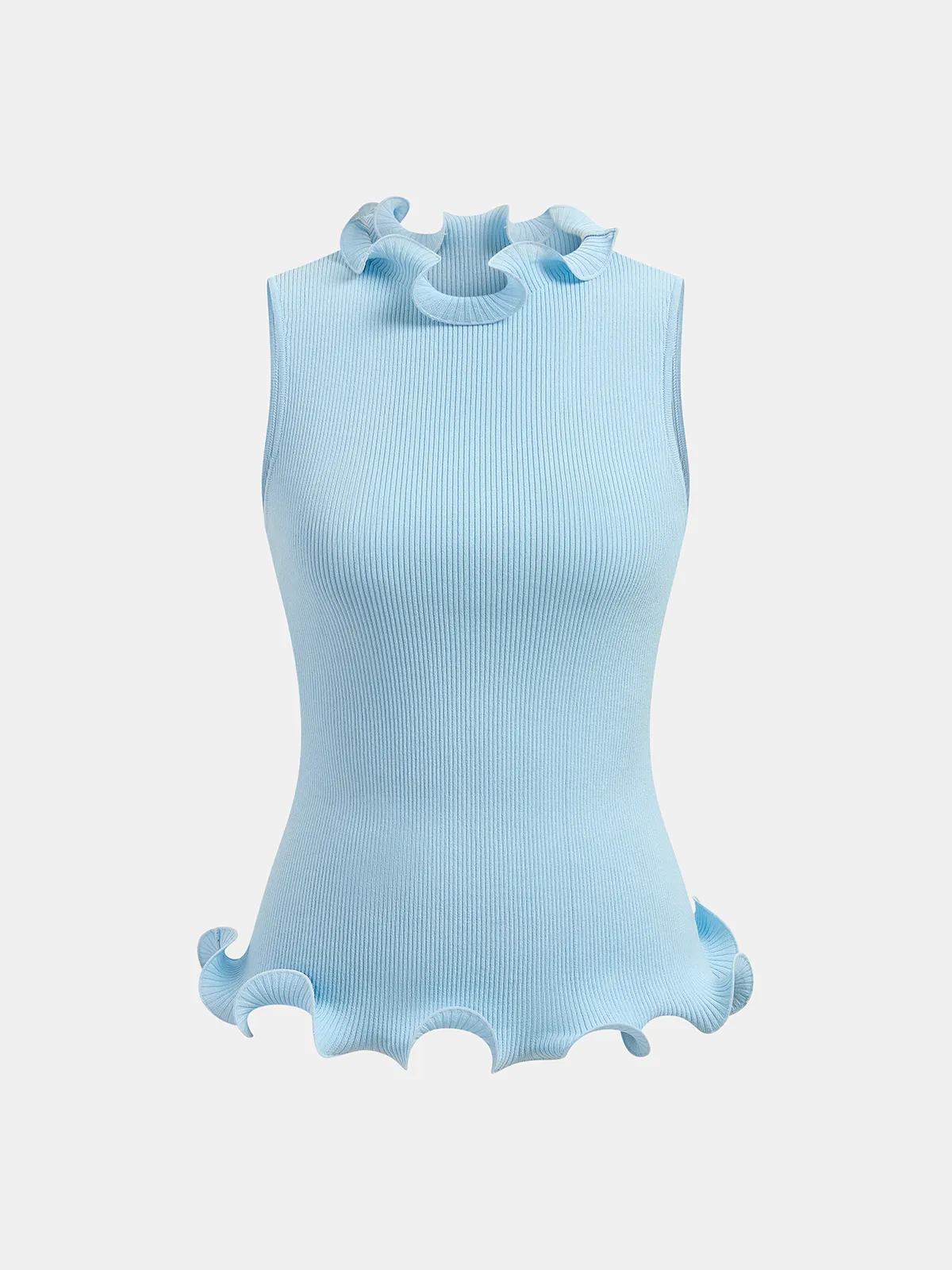 Sleeveless Ruffled Ribbed Knit Top sold by COMMENSE
