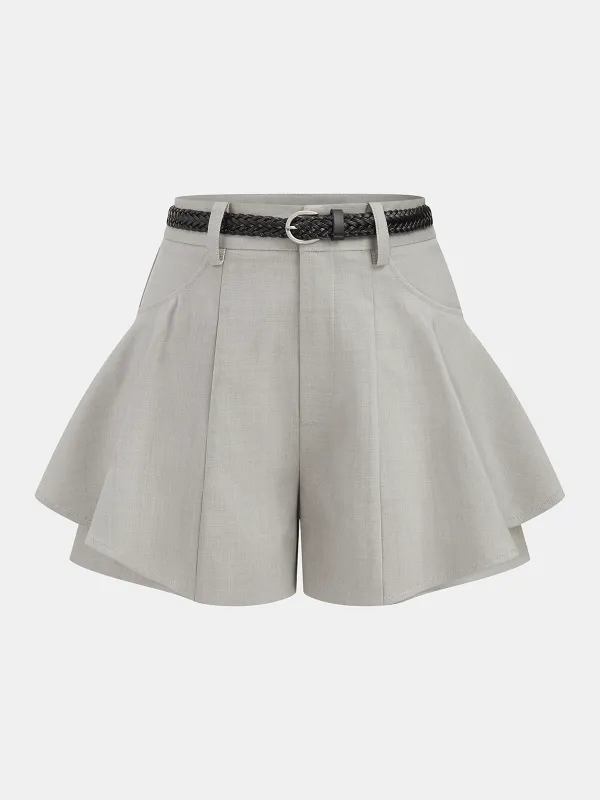 Belted High Waisted Flared Shorts made by COMMENSE