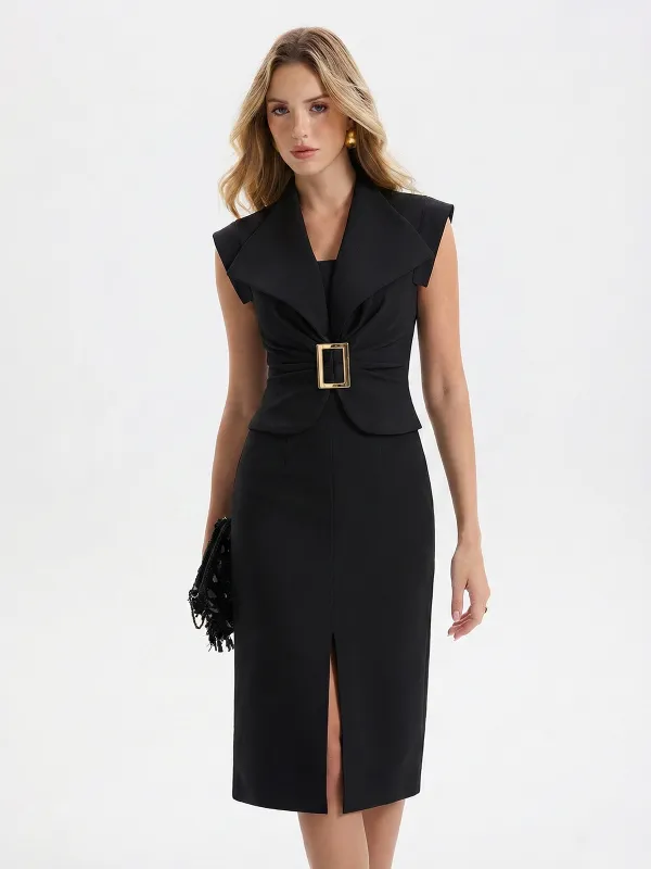 Sleeveless Buckle Split Midi Bodycon Dress sold by COMMENSE