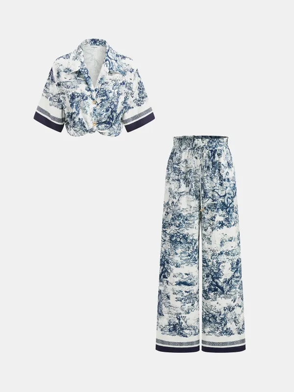 Toile Print Shirt & Wide Leg Pants Set made by COMMENSE