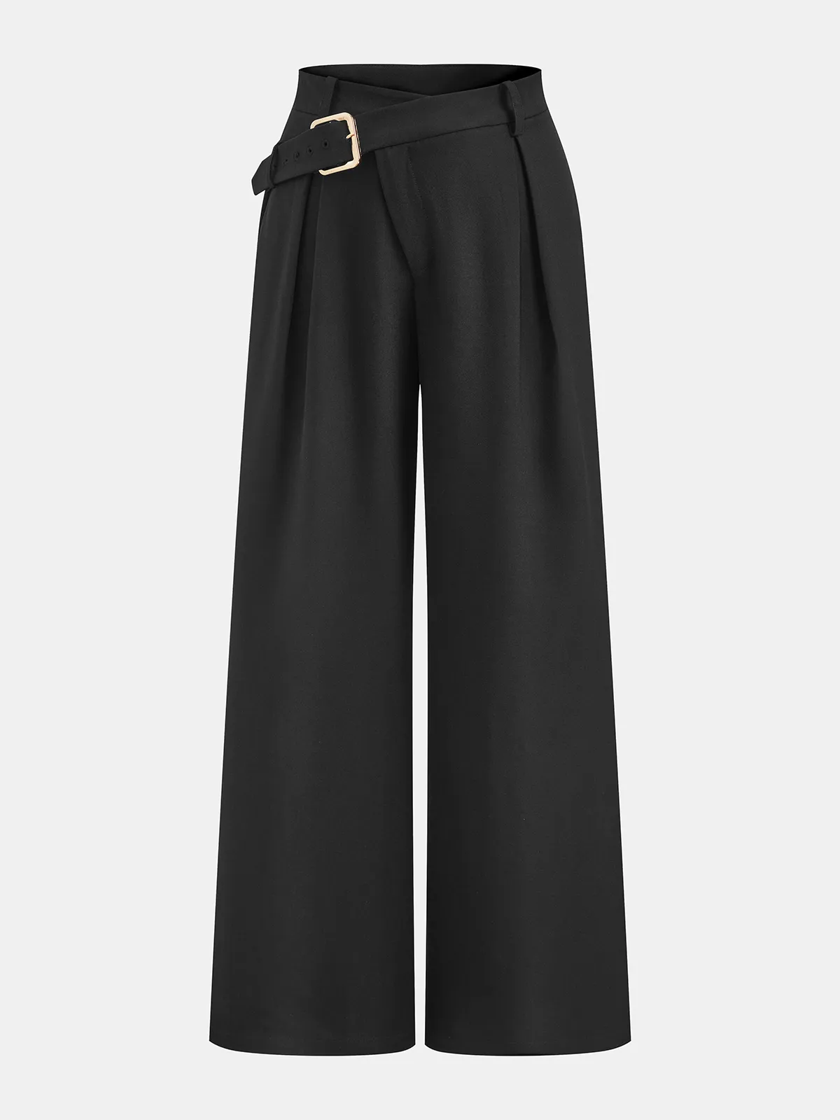 High Waisted Buckle Detail Wide Leg Pants sold by COMMENSE