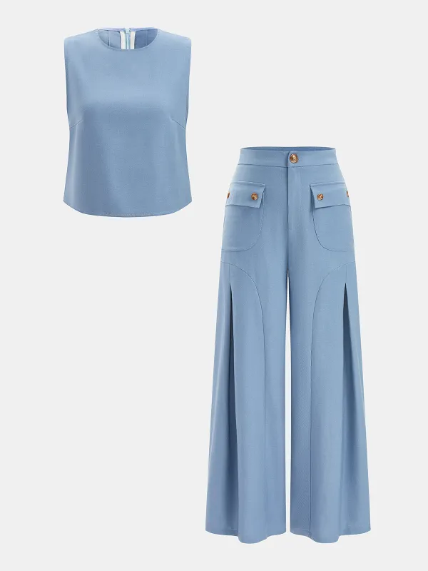 Linen-Blend Sleeveless Top & Pants Set sold by COMMENSE