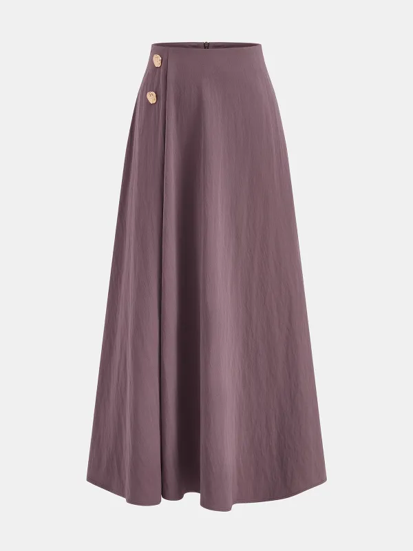 Cotton Blend Buttoned A-Line Maxi Skirt made by COMMENSE