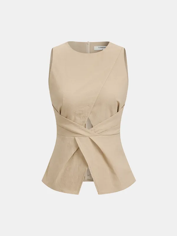 Sleeveless Cross Wrap Fitted Cotton Top made by COMMENSE