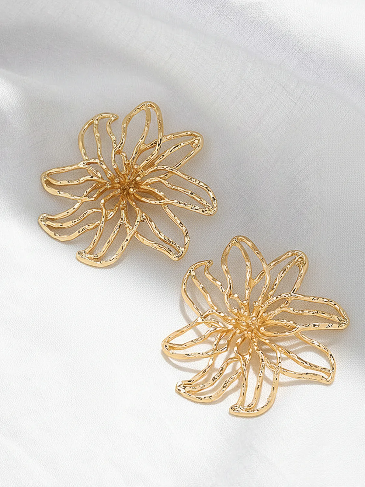 Openwork Flower Stud Earrings sold by COMMENSE