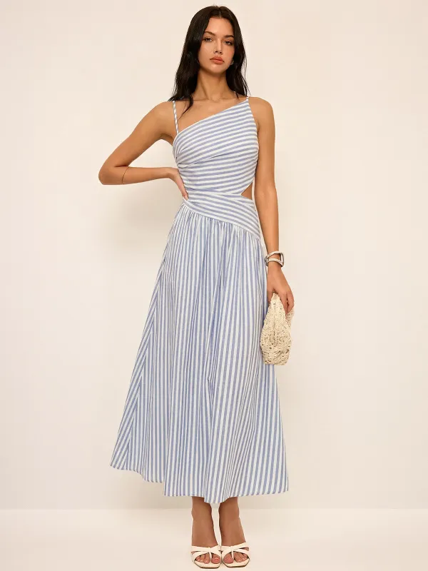 Striped Cut-Out Asymmetric Cami Maxi Dress made by COMMENSE