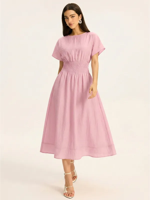 Short Sleeve Smocked Waist Midi Dress made by COMMENSE