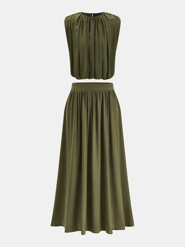 Sleeveless Pleated Top & Skirt Set made by COMMENSE