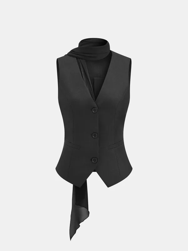 Scarf Detail Slim Buttoned Vest made by COMMENSE