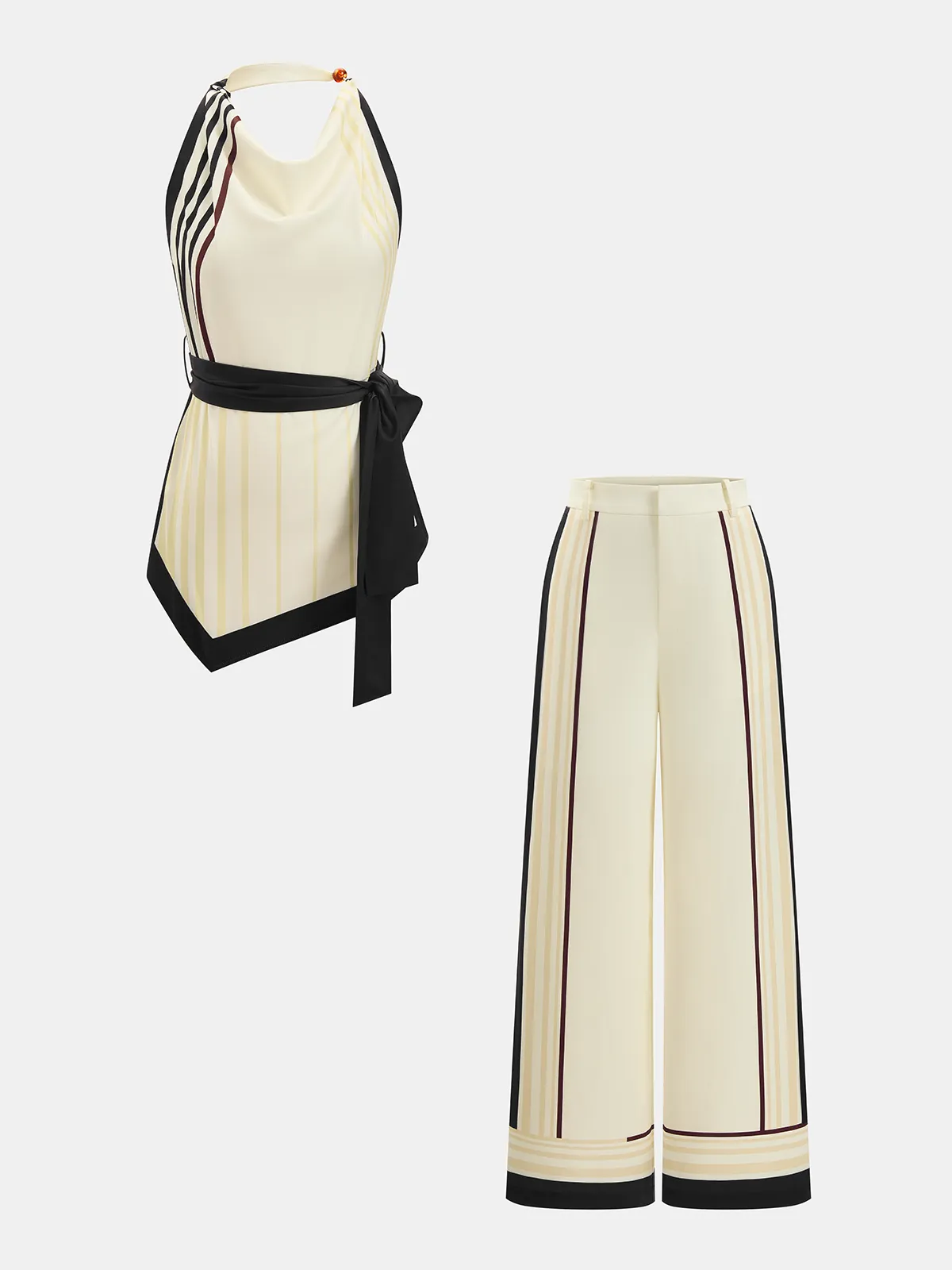 Striped Halter Top & Wide Leg Pant Set sold by COMMENSE