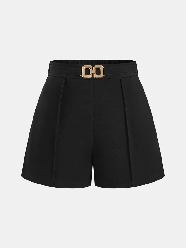 Mid Waist Metal Buckle A-Line Shorts made by COMMENSE