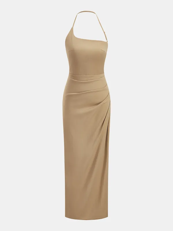 Halter Ruched Bodycon Maxi Dress made by COMMENSE