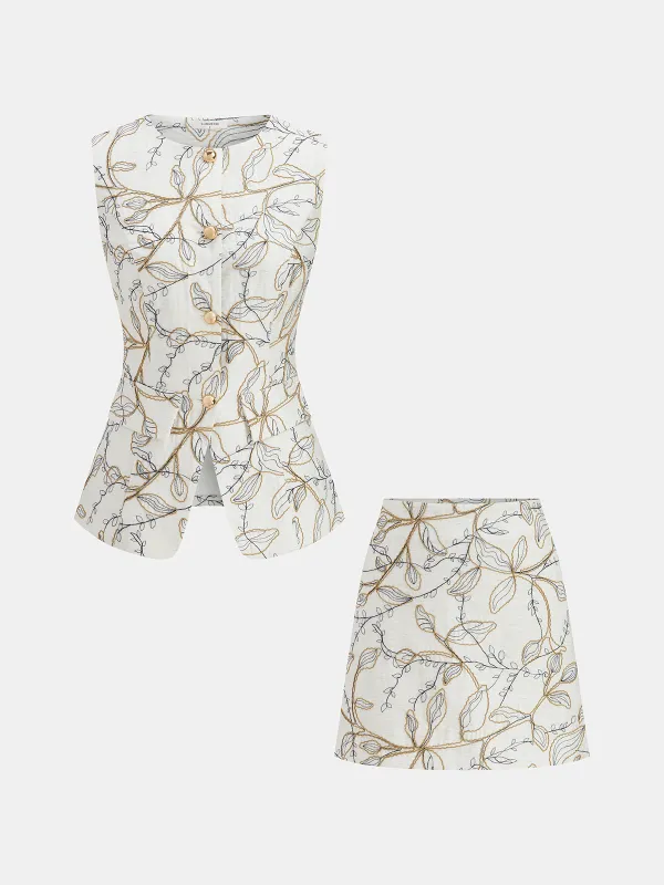 Printed Metal Button Vest & Mini Skirt Set made by COMMENSE