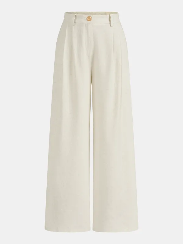 Cotton Linen High Waist Wide Leg Pants made by COMMENSE