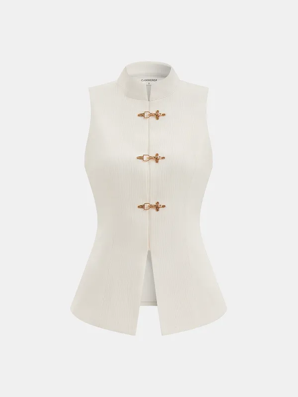 Mandarin Collar Metal Clasp Fitted Vest sold by COMMENSE