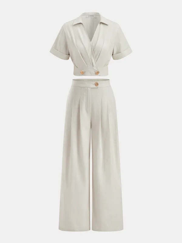 Cotton Linen Crop Top & Pleated Pants Set sold by COMMENSE