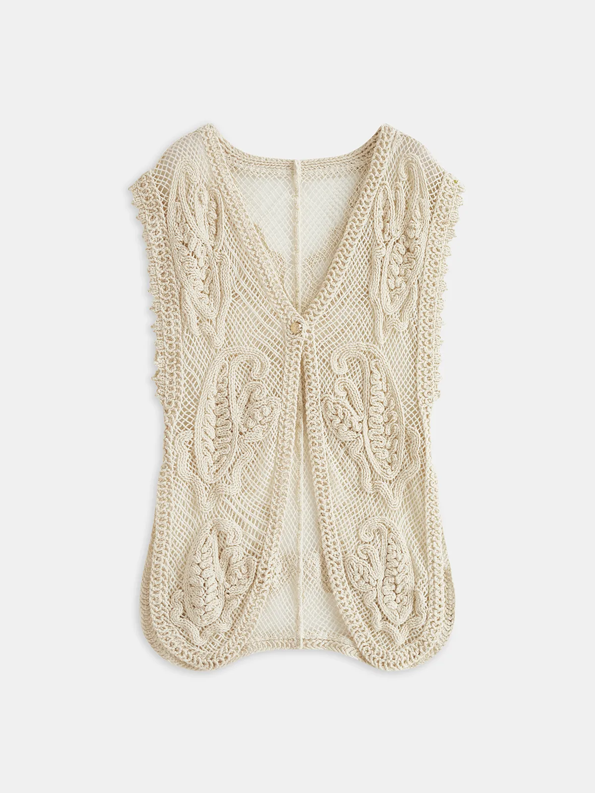 Crochet V-Neck Openwork Knit Vest sold by COMMENSE