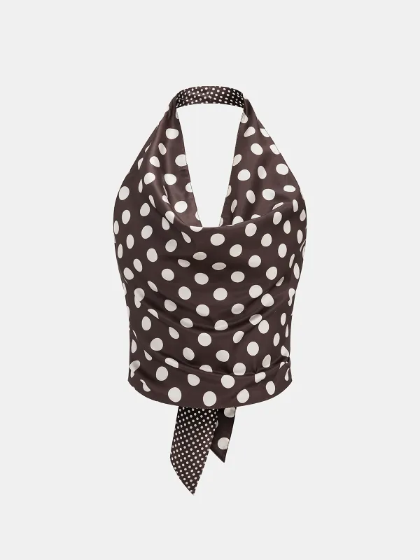 Polka Dot Backless Halter Satin Top made by COMMENSE
