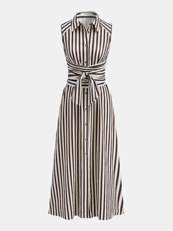 Sleeveless Striped Tie Waist Maxi Dress made by COMMENSE