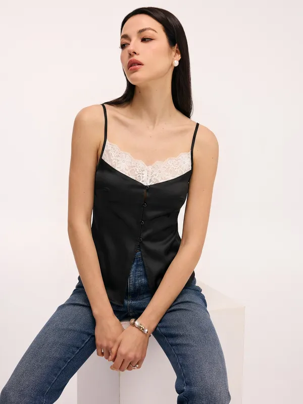 Lace Trim Satin Cami Top sold by COMMENSE